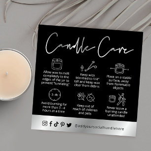 Candle Safety Guide Black & Silver Script Logo Square Business Card