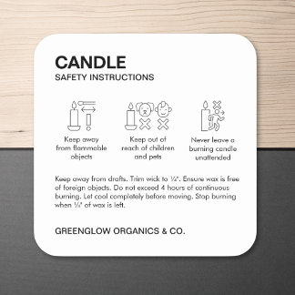 Candle Safety Label & Care Instruction Sticker