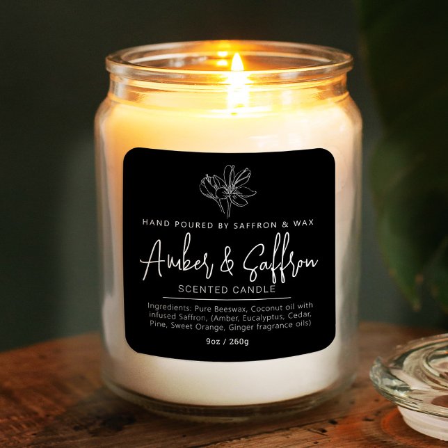 Candle saffron amber simple ingredient black square sticker (Creator Uploaded)