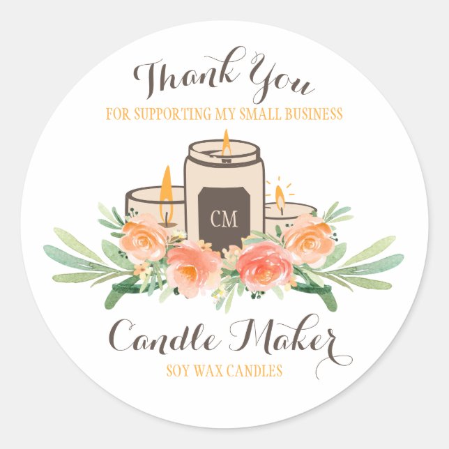 Candle Soy Wax Homemade Craft Thank You Classic Round Sticker (Front)