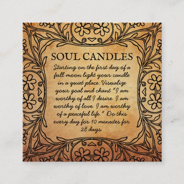 Candle Spell Instruction Square Business Card (Front)