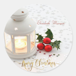 Candle, Stars Holiday Classic Round Sticker