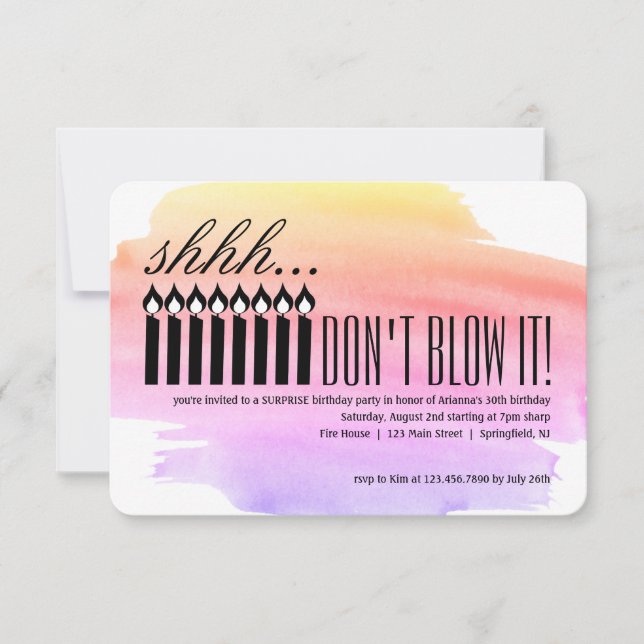 Candle Surprise Shhh... DON'T BLOW IT! Birthday Invitation (Front)