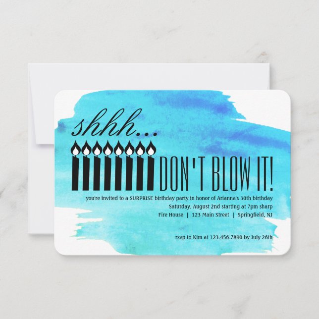Candle Surprise Shhh... DON'T BLOW IT! Birthday Invitation (Front)