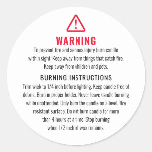 Candle Warning and Burning Instructions Label