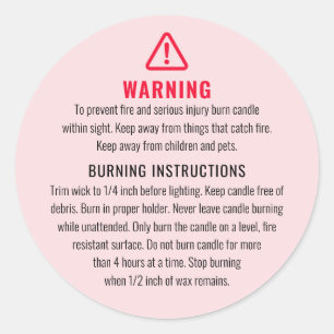 Candle Warning and Burning Instructions Label