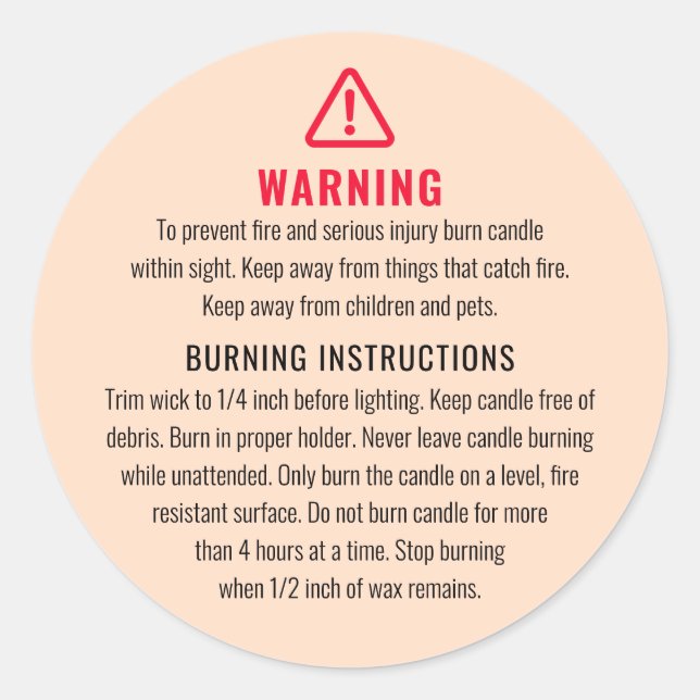 Candle Warning and Burning Instructions Label (Front)