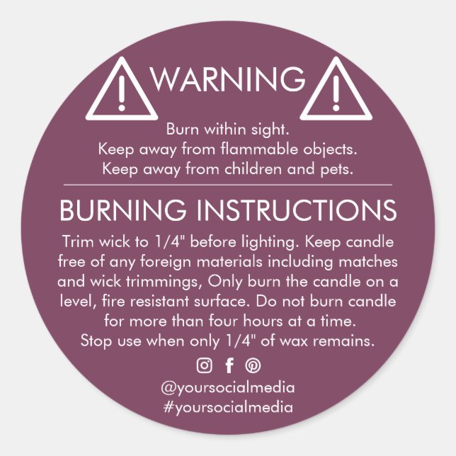 Candle Warning Label Custom Logo Safety Burning  (Front)