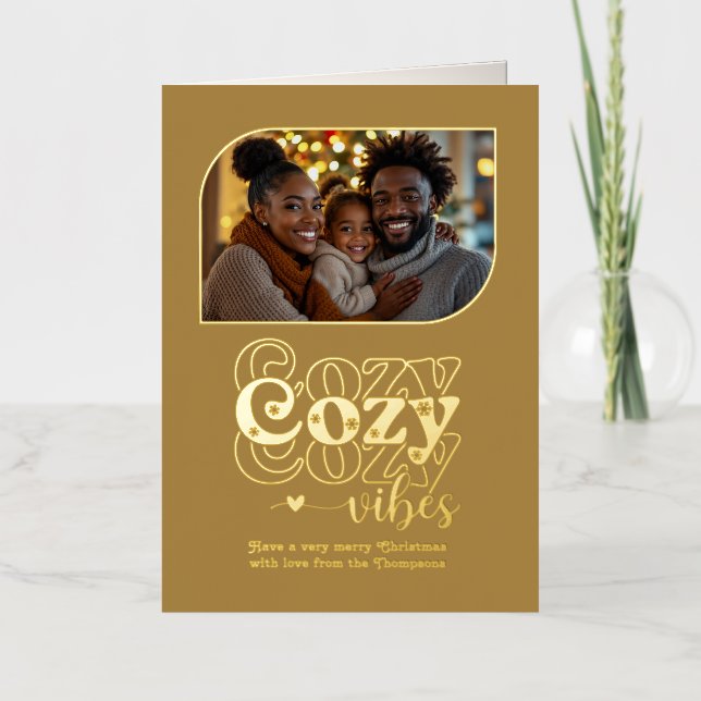 Candlelight Cosy Vibes Christmas Photo Foil Holiday Card (Front)