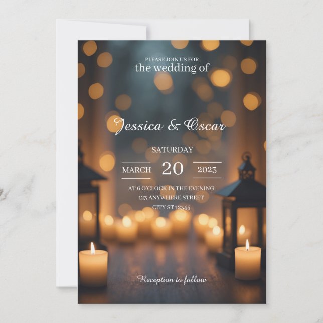 Candlelight Glow Moody Bokeh & Lantern Wedding Invitation (Front)