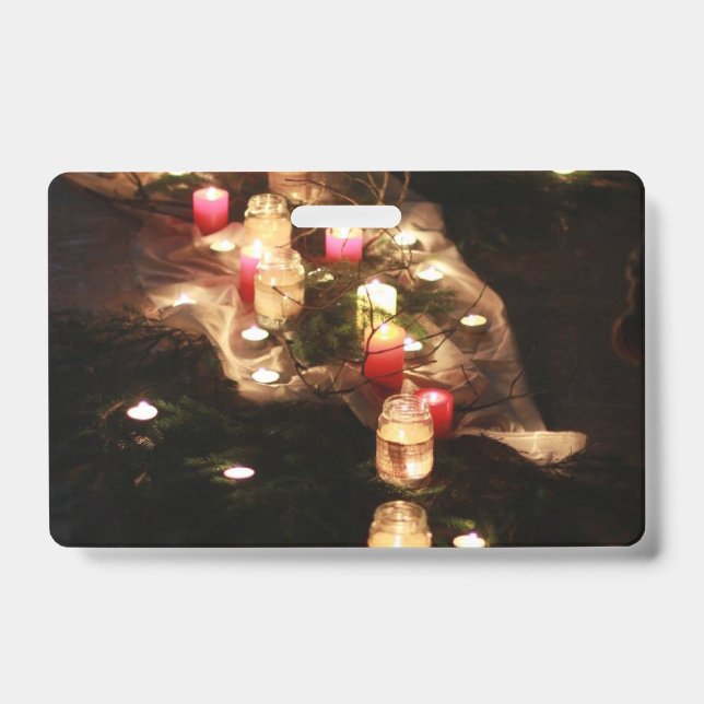 Candlelight Name Tag Badge – Customisable ID Badge (Front)