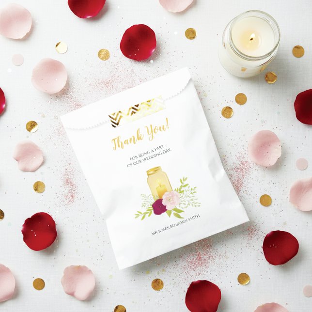 Candlelight Pink Roses Wedding Thank You Favour Bags (Creator Uploaded)