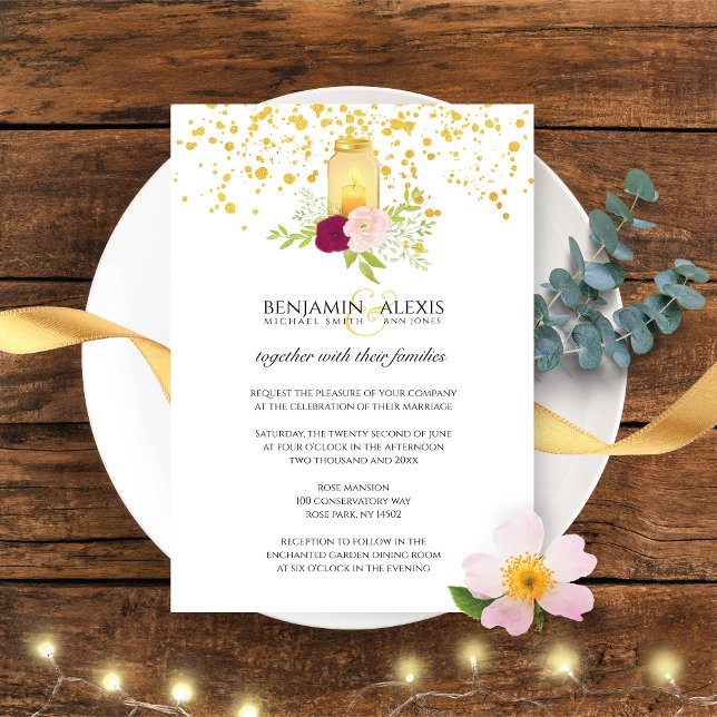 Candlelight Roses Glitter Romantic Wedding Invitation (Creator Uploaded)