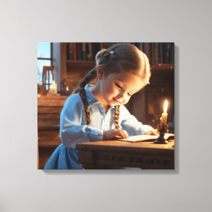 Candlelight Stories: Vintage Childhood Reading Can Canvas Print