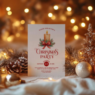 Candlelight with Red Bow Christmas Party Invite 