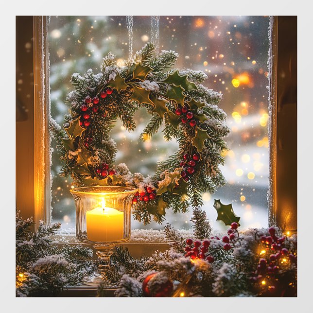 Candlelight Wreath Window Cling (Sheet)