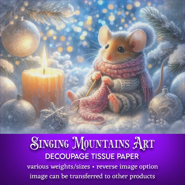 Candlelit Christmas Mouse Knitting Scarf Decoupage Tissue Paper (Creator Uploaded)