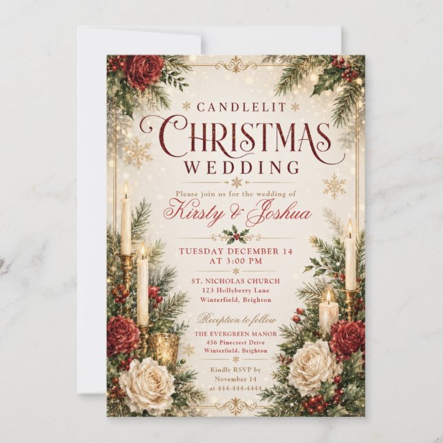 Candlelit Christmas Wedding Invitation (Front)