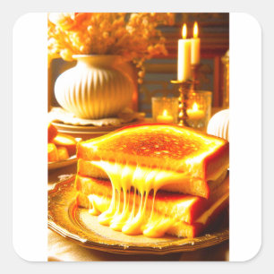 Candlelit Comfort Meal: Grilled Cheese Sandwich Square Sticker