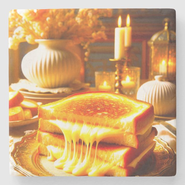 Candlelit Comfort Meal: Grilled Cheese Sandwich  Stone Coaster (Front)