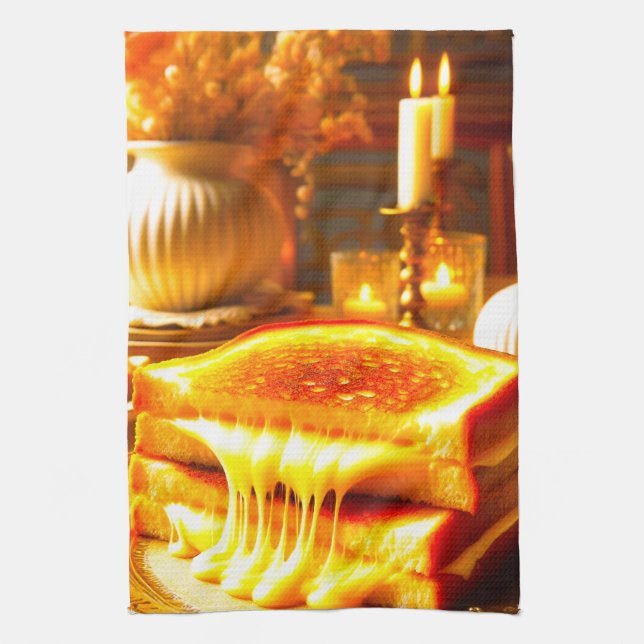 Candlelit Comfort Meal: Grilled Cheese Sandwich  Tea Towel (Vertical)