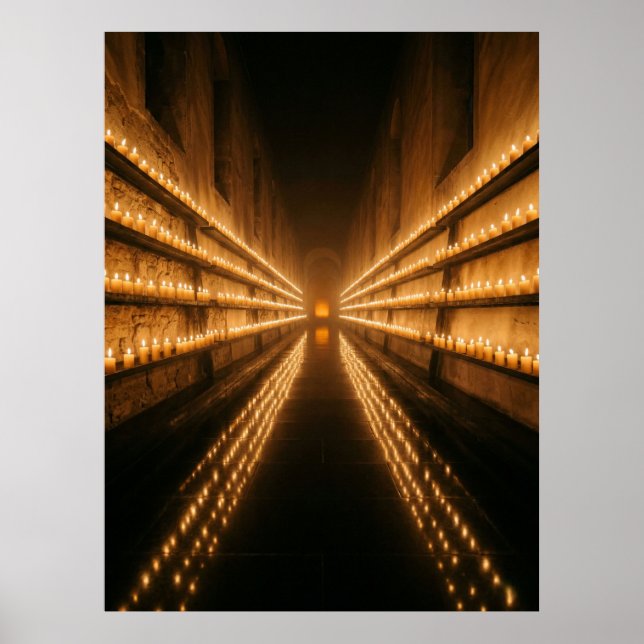 Candlelit Corridor Endless Light Path Poster (Front)