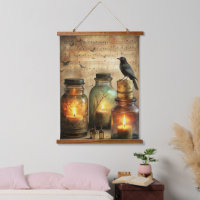 Candlelit Crow with Antique Bottles & Sheet Music