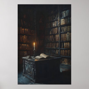 Candlelit Gothic Library Art, Dark Academia Poster
