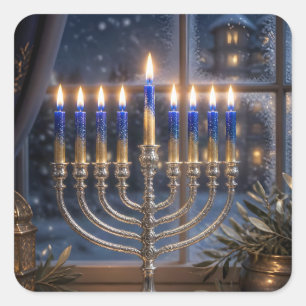 Candlelit Hanukkah Celebration Square Sticker