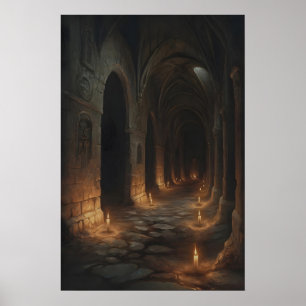 Candlelit Labyrinth Gothic Castle Corridor Art Pri Poster