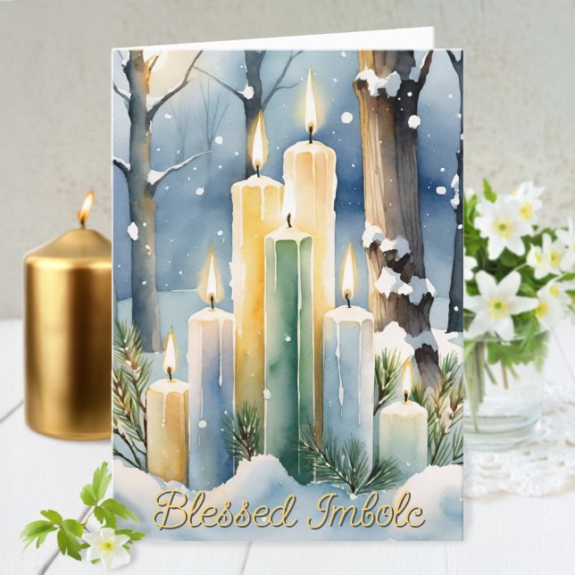 Candlemas Wiccan Imbolc Snowy Forest Candles Holiday Card (Candlemas Wiccan Imbolc Snowy Forest Candles Holiday Greeting Card)