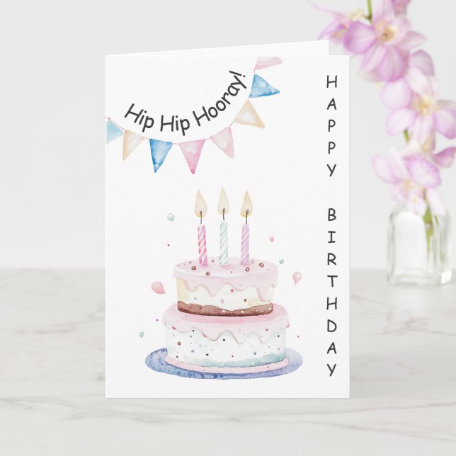 Candles and Cake Happy Birthday Card (Orchid)