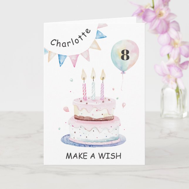Candles and Cake Make a Wish Rainbow Birthday Card (Orchid)