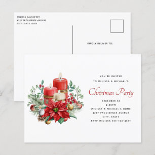 Candles and Floral Bouquet Christmas Party Postcard