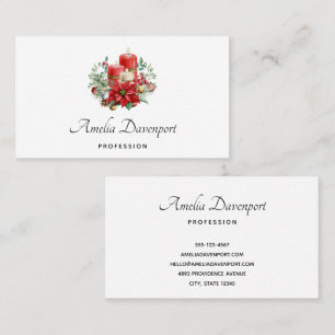 Candles and Poinsettia Bouquet Christmas Business Card