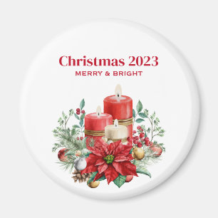 Candles and Poinsettia Bouquet Christmas Magnet