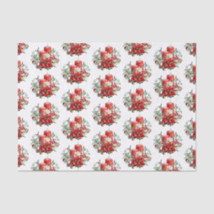 Candles and Poinsettia Bouquet Christmas Pattern Tissue Paper