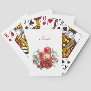 Candles and Poinsettia Bouquet Christmas Playing Cards