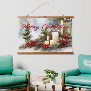 Candles berries and fir  hanging tapestry
