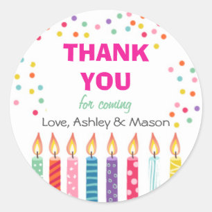 Candles Birthday Thank You Sticker Cupcake Topper