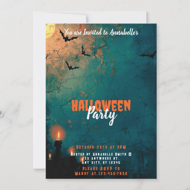 Candles Full Moon Bats Halloween Party Invitation (Front)