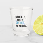 Candles Latkes Dreidel Menorahs Funny Hanukkah Jew Shot Glass<br><div class="desc">funny, hanukkah, jewish, jew, holiday, dreidel, menorah, birthday, gift, anniversary, </div>