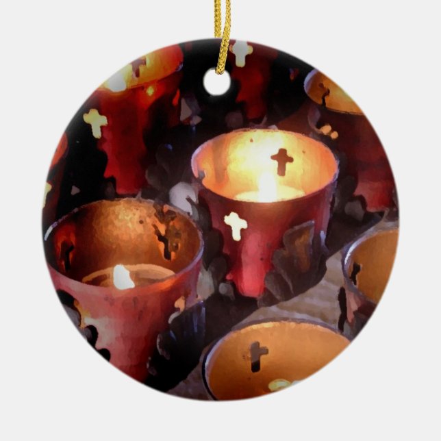Candles of the Texas Missions Ceramic Tree Decoration (Front)