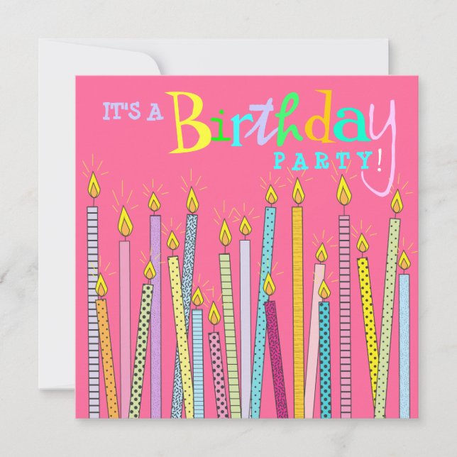 Candles on Hot Pink Birthday Party Invitation (Front)