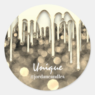 Candles Small BusIness Name Faux Gold èDrips Classic Round Sticker