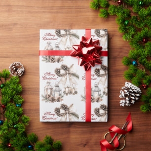 Candles Snow Pine Cones Christmas Wrapping Paper