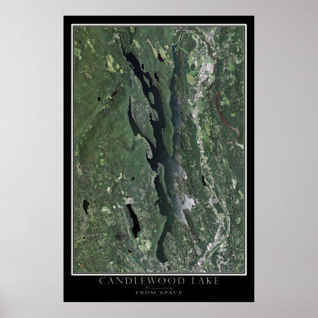 Candlewood Lake Connecticut Satellite Map Poster (Front)