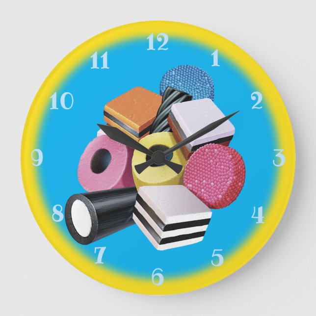 Candy Allsorts. Large wall clock. Yellow & black. Clock (Front)