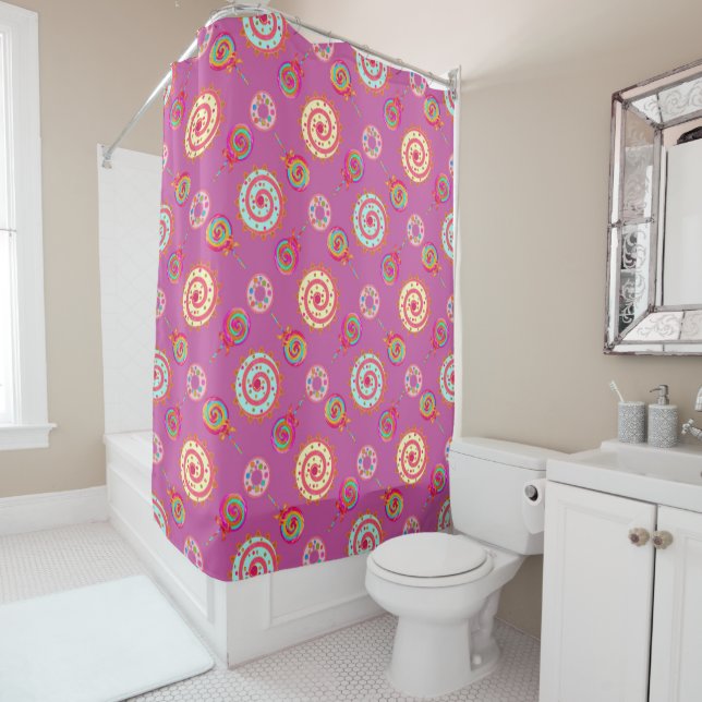 Candy and Cakes Pink Shower Curtain (In Situ)