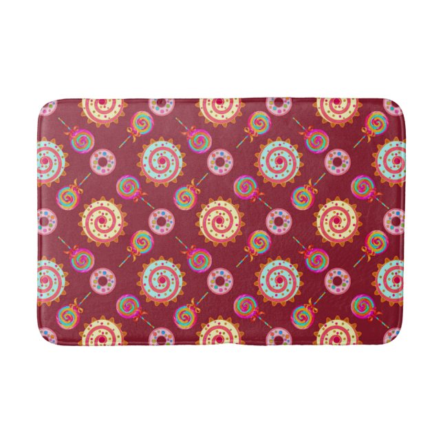 Candy and Cakes Red Bath Mat (Front)